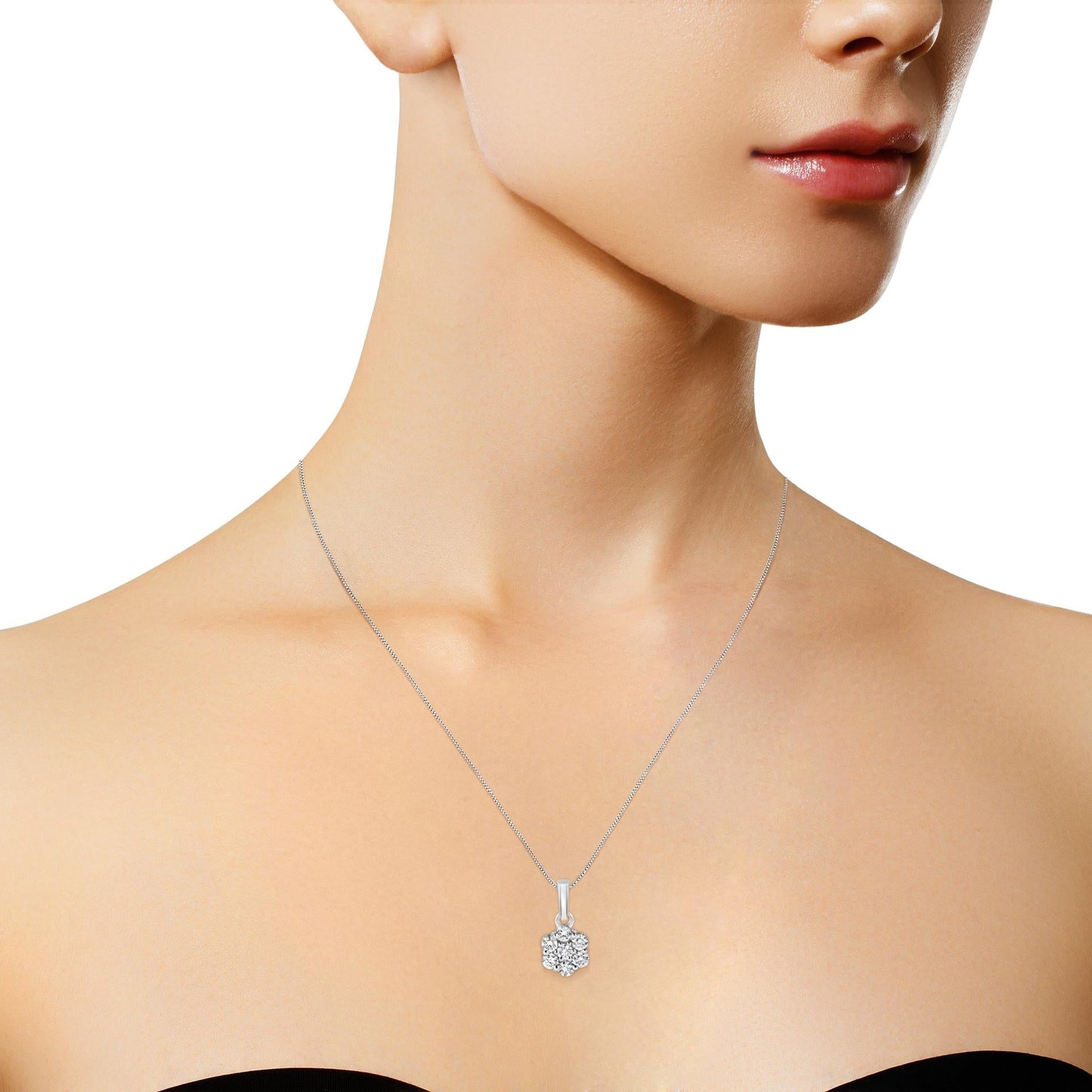 14KT White Gold 1/2 cttw Diamond Floral Cluster Pendant Necklace (HI,